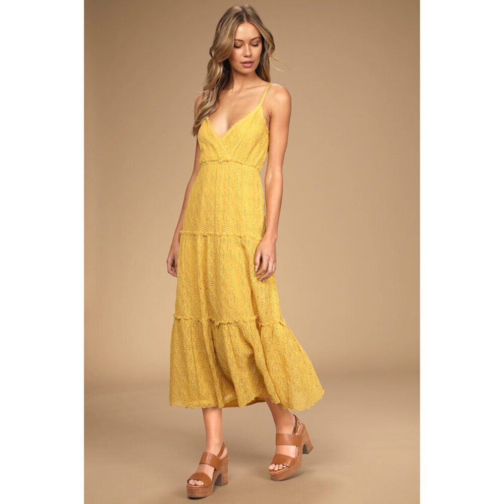 Lulus Summer Travels Yellow Lace Tiered Maxi Dress - Size XS